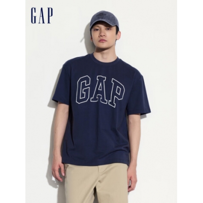 Gap【夏季爆款】男女装2024新款撞色logo圆领短袖T恤纯棉上衣544465 藏青色 175/96A(L) 亚洲尺码