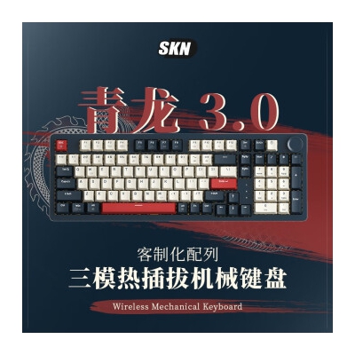 SKN青龙3.0 机械键盘 三模无线键盘 Gasket客制化键盘 98配列游戏办公键盘 2U大键0 电-TTC烈焰红轴V2